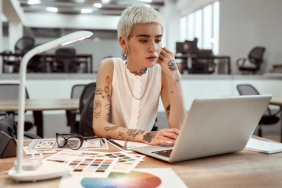 Woman working on a laptop