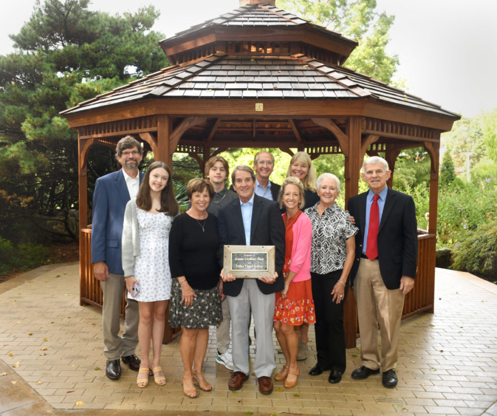 Lee Hipp, Dr. Sandel, Clark BeCraft and others in front of new Community Arboretum Gazebo
