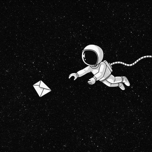 Astronaut floating in space with an envelope