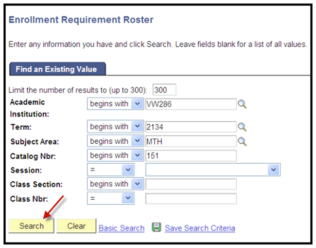 Enrollment Requirement Roster