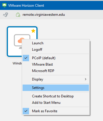 VMWare Windows 10 Settings