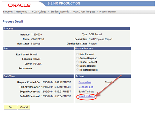 Past Progress - View Log/Trace