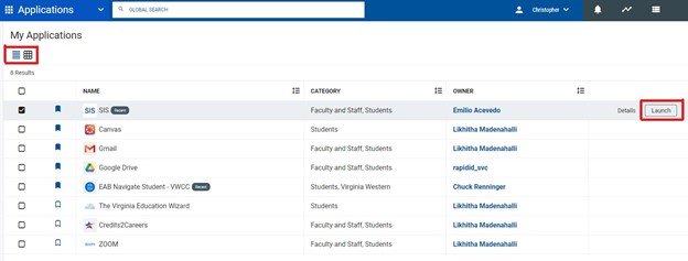 list view of myvwcc applications