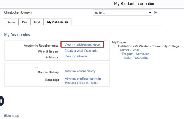 View Advisement Report Link