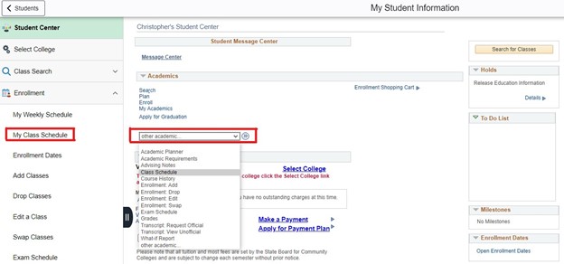 Link to class schedule