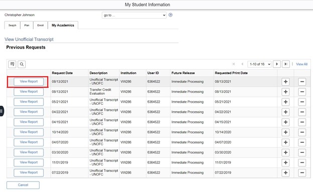 Transcript list