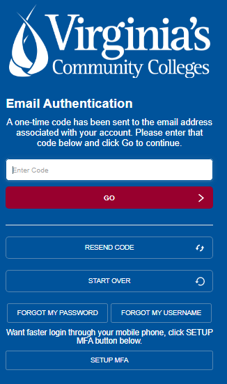 email authentication screen