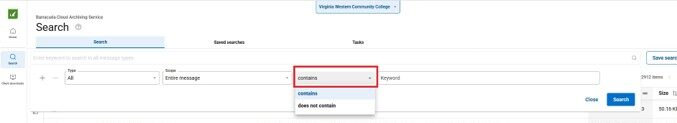 Screenshot of the Barracuda email search highlighting the search condition.