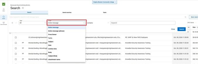 Screenshot of the Barracuda search highlighting the Scope field.