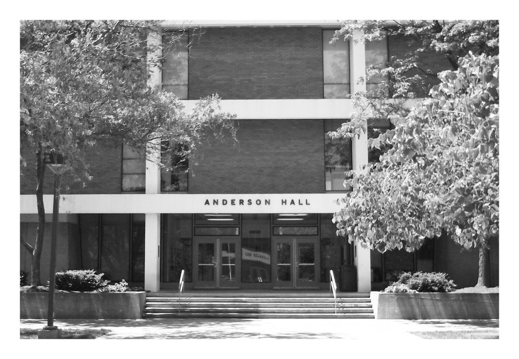 Black and white photo of Anderson Hall