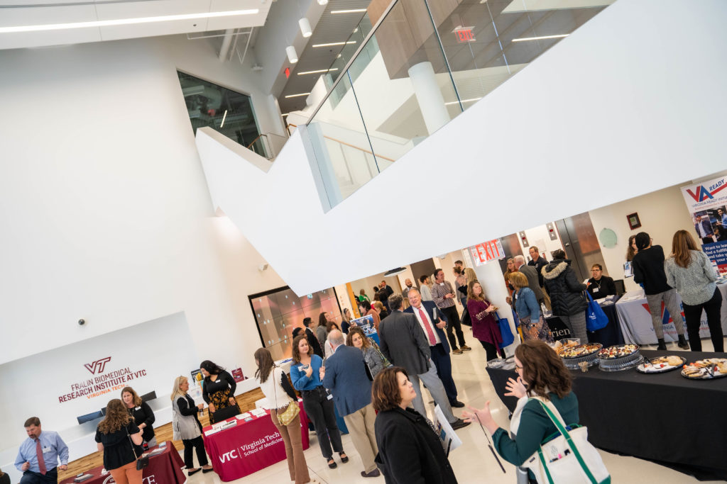 Attendees share time at the Health Sciences Career Advisory Conference hosted by the Blue Ridge Partnership for Health Sciences Careers at the Fralin Biomedical Research Institue on Oct. 20, 2022. Photo courtesy of Clayton Metz, Virginia Tech