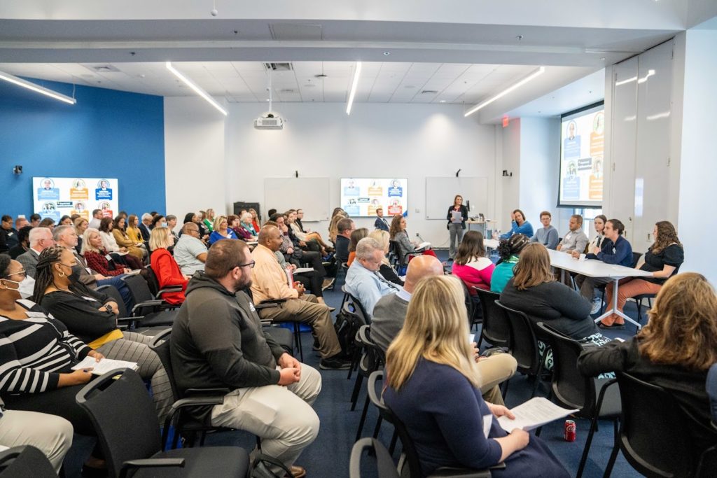 A student panel addresses attendees of Health Sciences Career Advisory Conference hosted by the Blue Ridge Partnership for Health Sciences Careers at the Fralin Biomedical Research Institue on Oct. 20, 2022. Photo courtesy of Clayton Metz, Virginia Tech