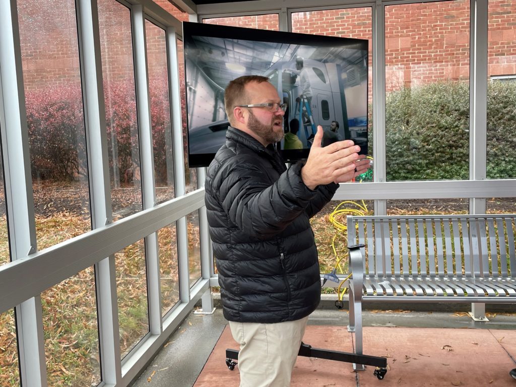 Walter Grigg, Leader - Industry Partnerships at Torc Robotics in Blacksburg, Va., leads a presentation on Saturday, Dec. 3, during the 14th Annual VWCC Autonomous Robot Competition at Virginia Western Community College. Torc Robotics brought an autonomous-equipped tractor to demonstrate the hardware the firm has developed.