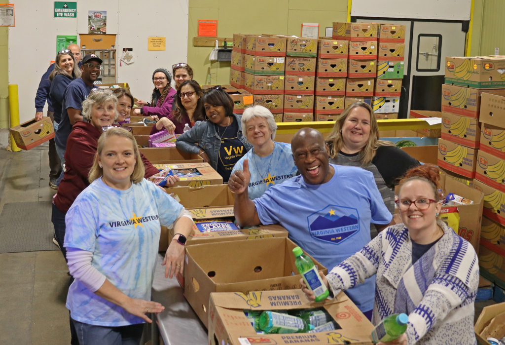 The afternoon shifts works in the pre-sort area at Feeding Southwest Virginia.