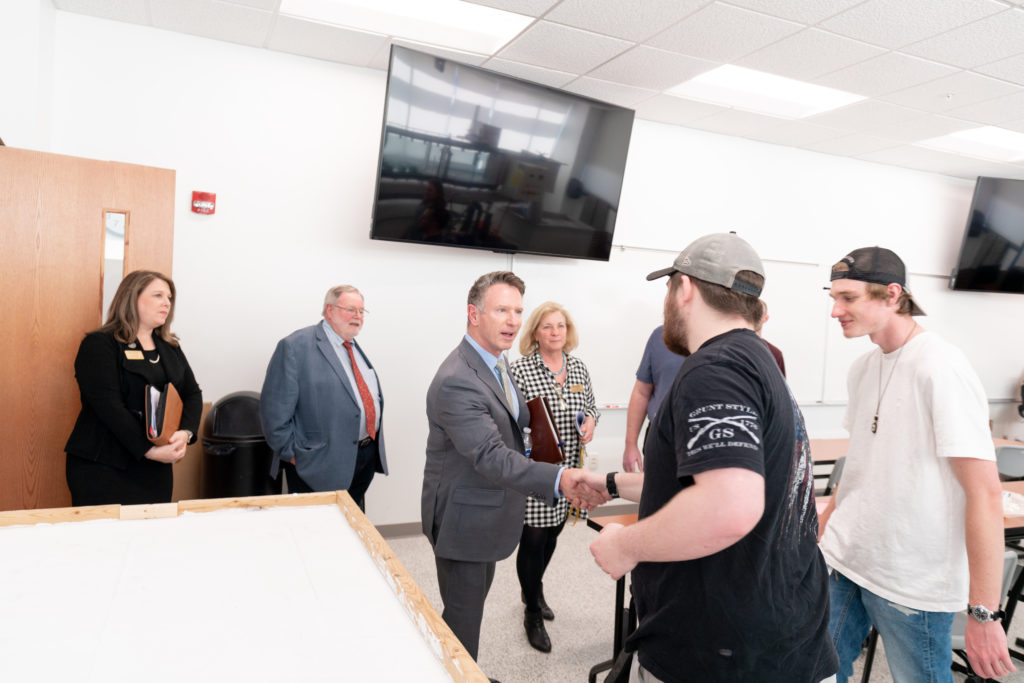 Dr. David Doré met students during a tour in the STEM Building.