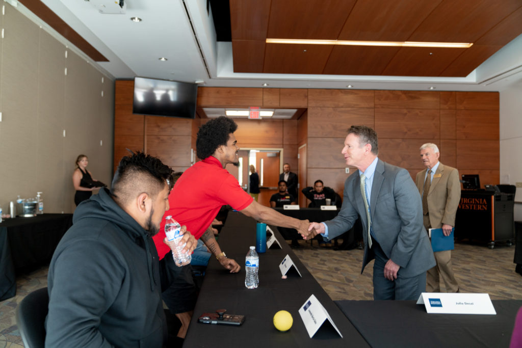 Dr. David Doré met with students during his visit to Virginia Western Community College on Tuesday, April 4.