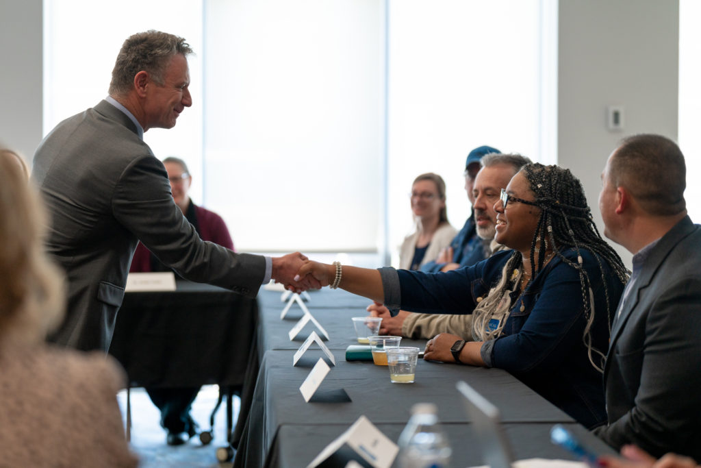 Dr. David Doré met with faculty members during his visit.