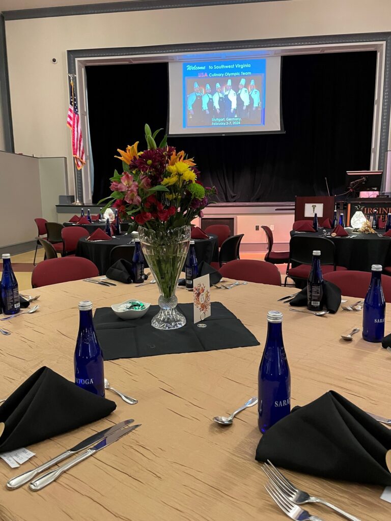 Tables are set at Virginia Western's Claude Moore Education Complex for diners at Culinary Team USA's three-course dinner on Monday, Nov. 6.