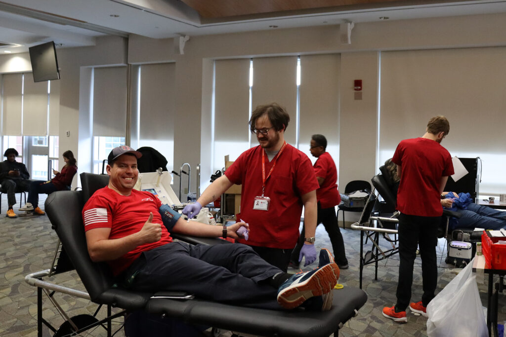 Matthew Scott donates blood to the American Red Cross on Jan. 12.