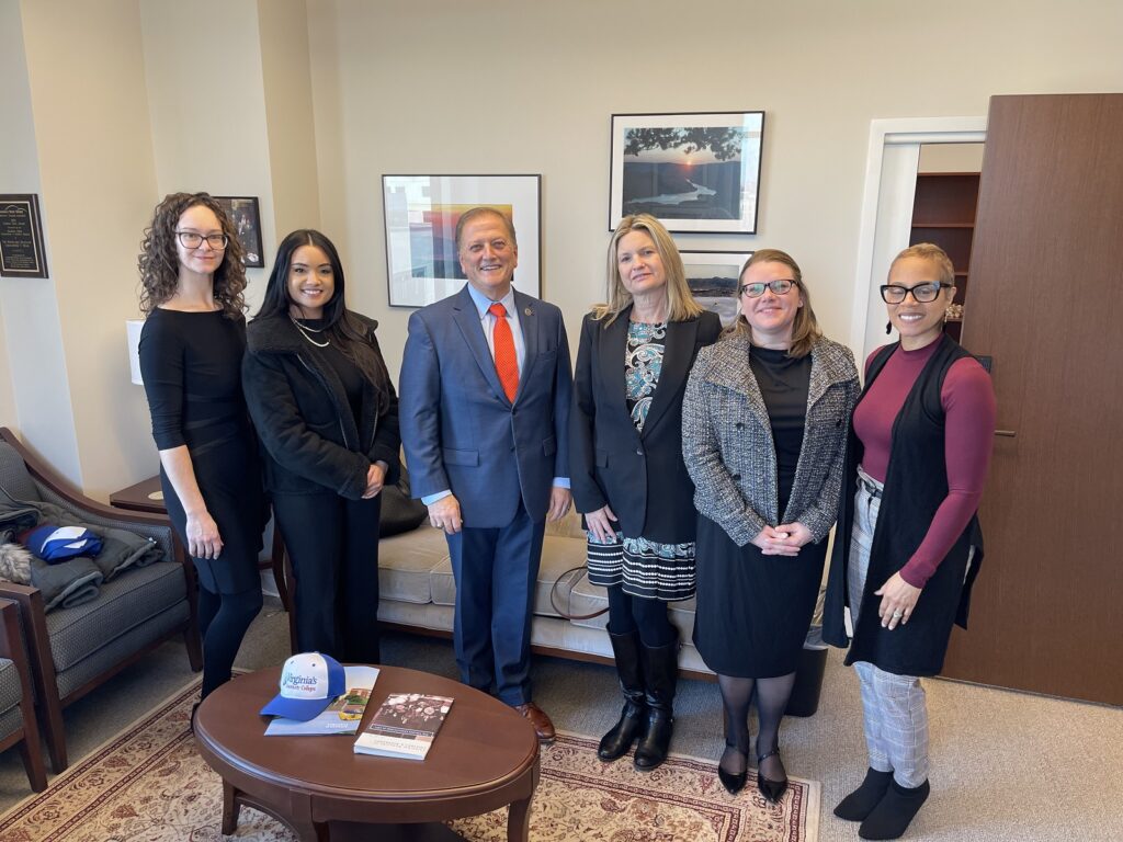 The Virginia Western delegation met with local legislators including Sen. Chris Head during a visit to Richmond during the 2024 General Assembly session. From left: Virginia Western students Whitney Young and Briana Wood; Sen. Chris Head; Dean Yvonne Campbell; Student Activities Coordinator Natasha Lee; and VCCS Workforce Programs Coordinator JaJuana Campbell.