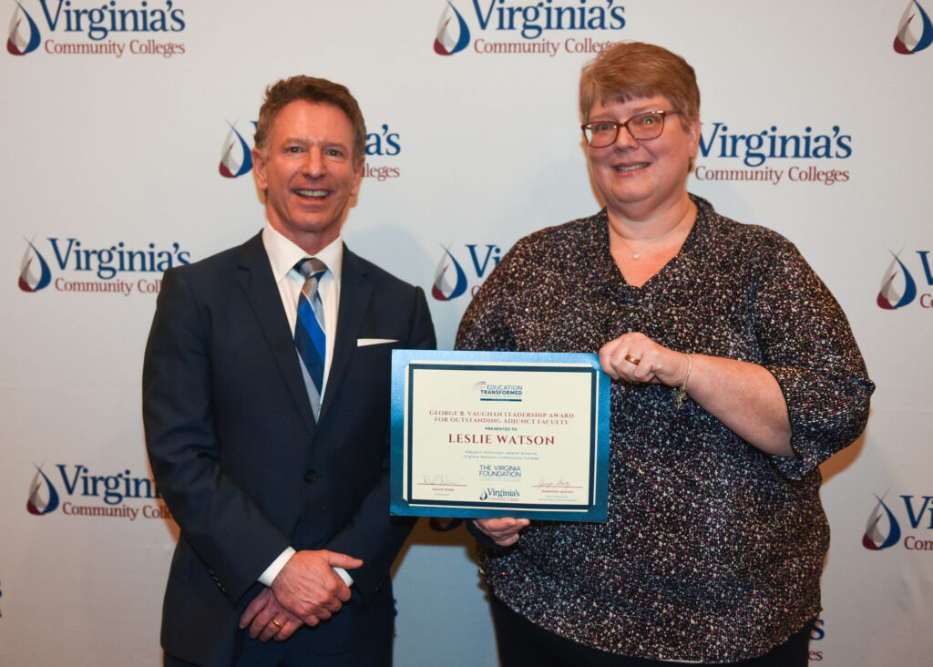 Dr. David Doré and Leslie Watson, who received the George B. Vaughan Leadership Award for Outstanding Adjunct Faculty.