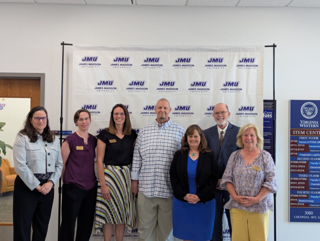 Faculty, staff and administrators from Virginia Western and James Madison University celebrated the biotechnology agreement in a ceremony at Virginia Western on Monday, May 19.