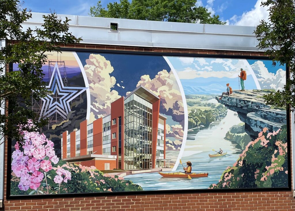 Virginia Western's new mural, created by alumnus Corey Thrasher, beautifies the side of Chapman Hall.
