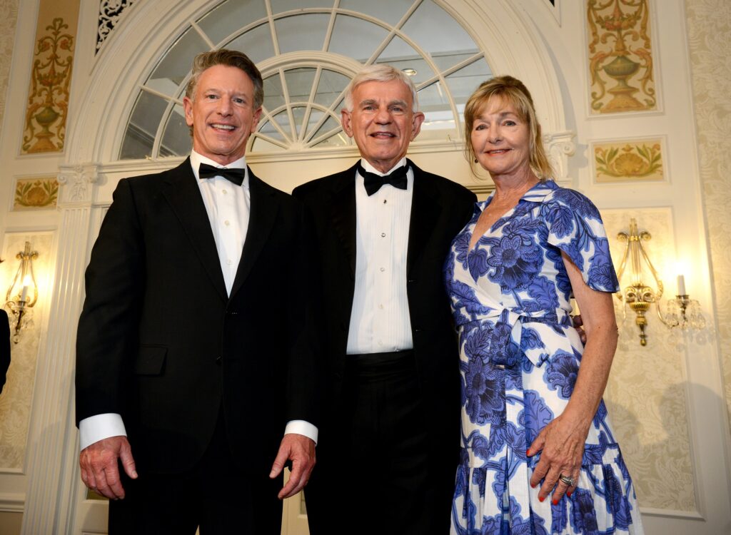 A gala event Saturday, June 14, celebrated Dr. Robert H. "Bobby" Sandel's educational legacy as he retires after 24 years as president of Virginia Western Community College. Pictured are (from left) Dr. David Doré, chancellor of the Virginia Community College System; Dr. Sandel; and Virginia Western Educational Foundation Board Chair Deborah Petrine, who announced that the Virginia Western Forward Fund has reached its initial $15 million fundraising goal.