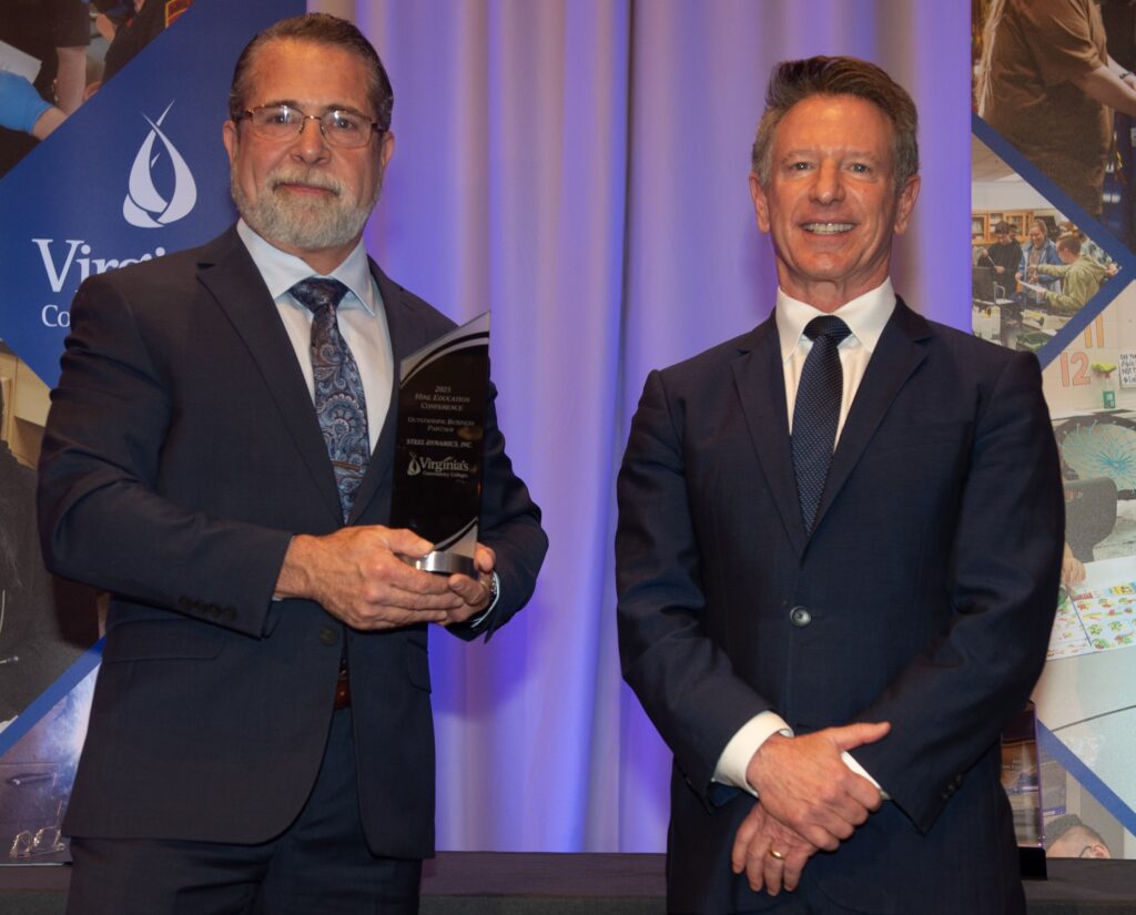 Jerry Adams (left), General Manager at Steel Dynamics, with Dr. David Doré, VCCS Chancellor.