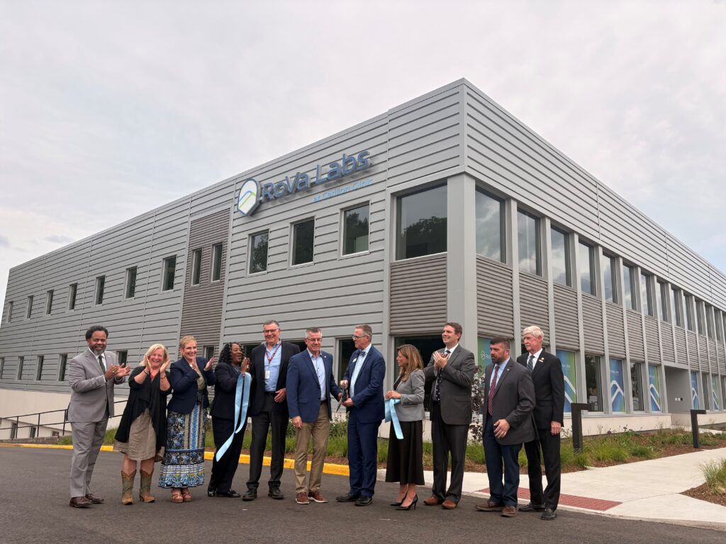 Leaders from Carilion Clinic, the City of Roanoke, Roanoke Blacksburg Innovation Alliance (RBIA), and Virginia Western Community College celebrate the opening of RoVa Labs, a 40,000-square-foot biotech incubator located at 1030 South Jefferson Street in the heart of the Roanoke Innovation Corridor, on May 6. Photos courtesy of Roanoke Regional Partnership.