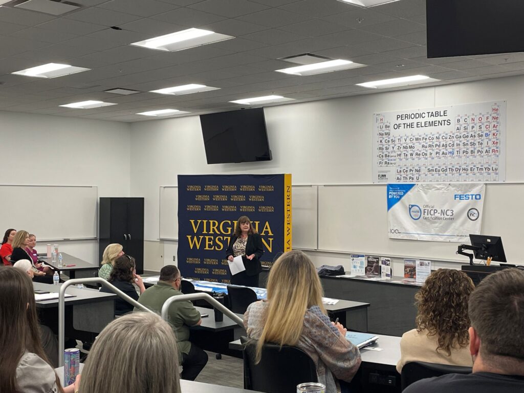 Dr. Elizabeth Wilmer, Vice President of Academic and Workforce Solutions at Virginia Western, announces that as an NC3 Leadership School, Virginia Western will now offer applied mechatronics courses, enhancing workforce training in the region.