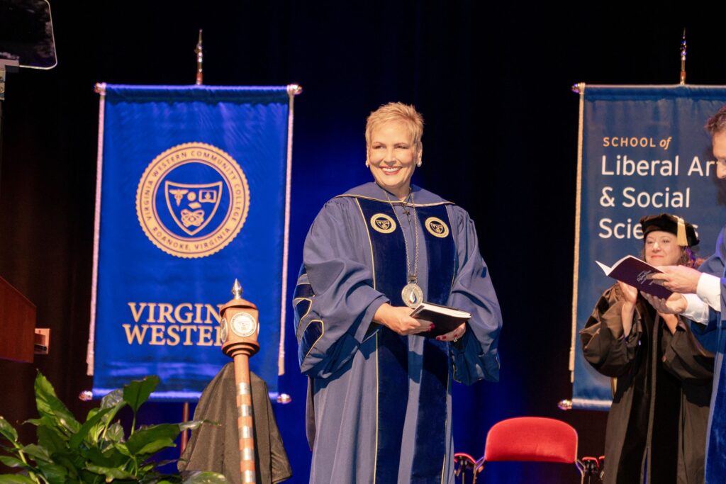Dr. Laura J. Treanor received the Presidential Medallion before taking the oath of office.