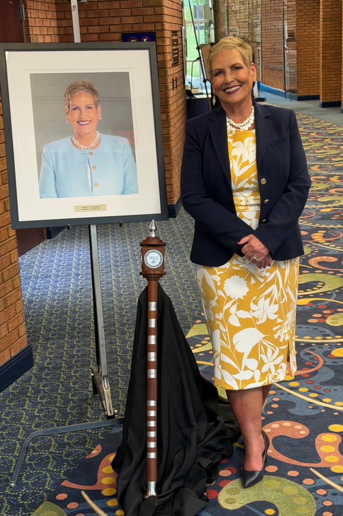 Dr. Laura J. Treanor, president of Virginia Western, will be inaugurated on Friday, Sept. 26. Her presidential portrait was unveiled at a ceremony Monday, and a metal ring etched with her signature was added to the College mace.