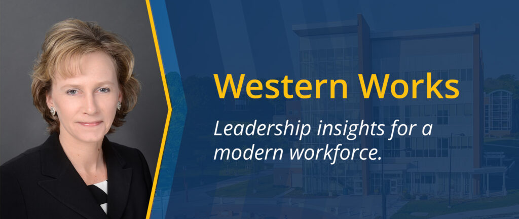 Western Works Logo with a photo of Regina Cook on the left and the STEM building in the background
