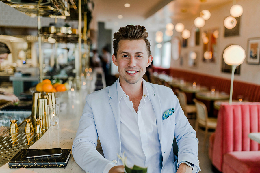 man in suit in restaurant bar